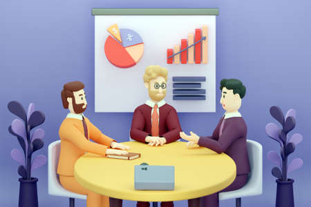 3D businessmen having a meeting and conference call together