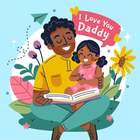 Father reading to her daughterのイラスト素材