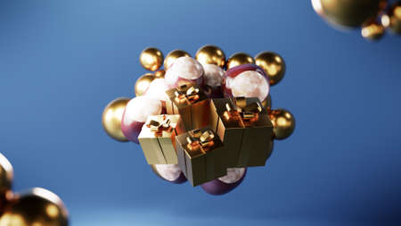 Gold and bronze 3D background with presents