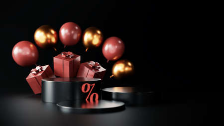 Red and gold 3D podium mockup display background
