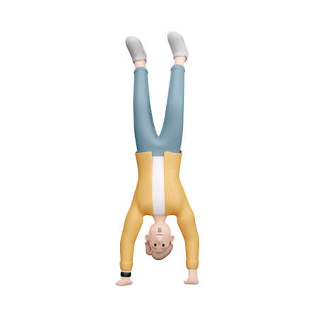 3D man in jacket doing a handstand