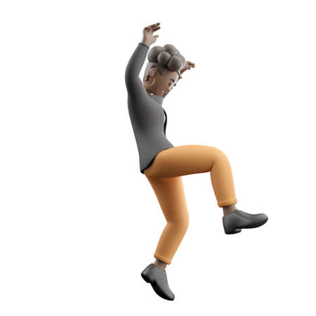3D woman with gold earrings landing