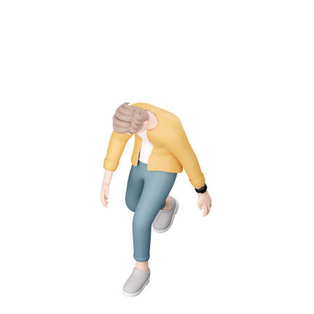 Sad 3D man in jacket walking