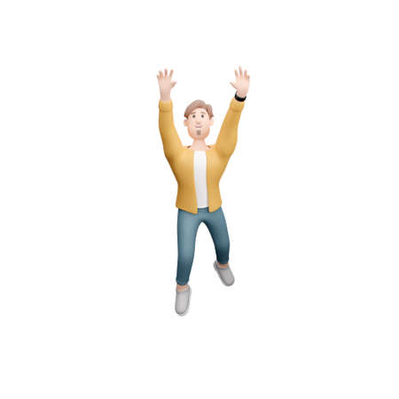 3D man in jacket leaping