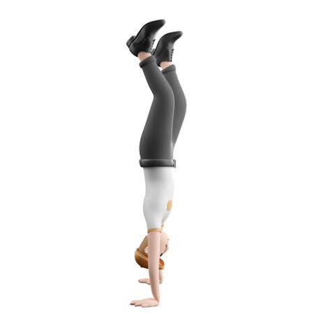 3D man in casual wear doing a hand stand