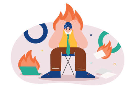 Man is on fire while workingのイラスト素材