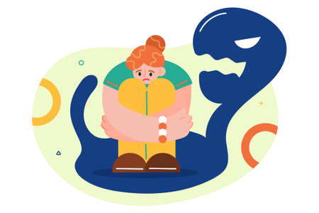Woman suffering from monster in her mindのイラスト素材