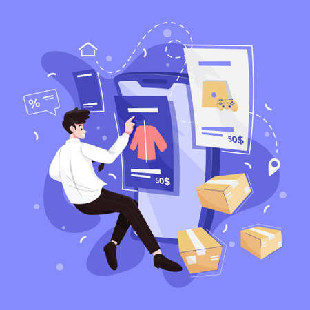 Man with online shopping conceptのイラスト素材