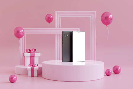 3D mobile phones on displayの写真素材