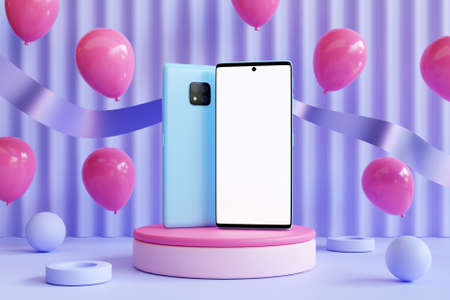 3D mobile phone on displayの写真素材