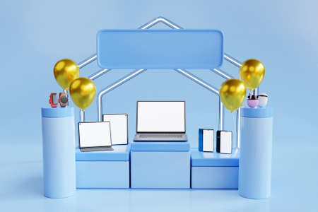 3D technological device on displayの写真素材