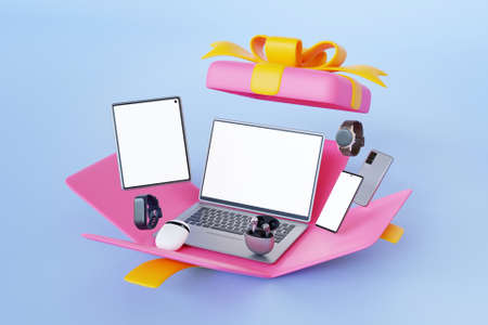 3D technological devices from a present conceptの写真素材
