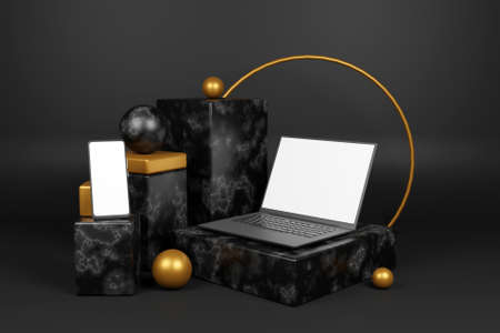 3D technological devices on displayの写真素材