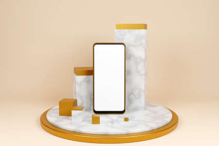 3D mobile phone on displayの写真素材