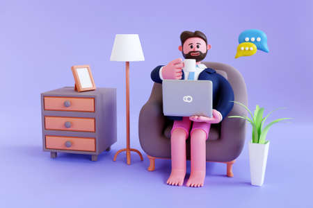 3D businessman work from home conceptの写真素材