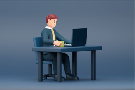 3D businessman working from homeの写真素材