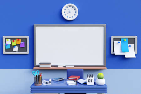 3D teacher's desk in a classroom