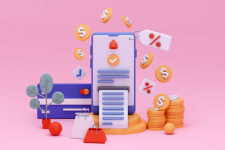 3D mobile phone credit card payment conceptの写真素材