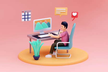 3D designer creating artwork