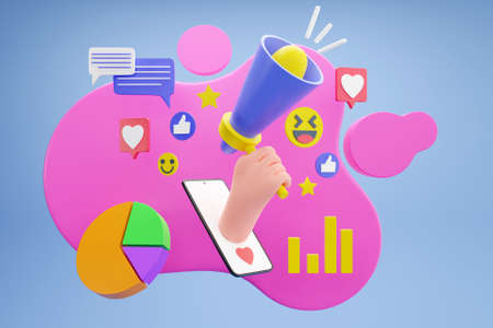 3D social media announcement and analysis conceptの写真素材