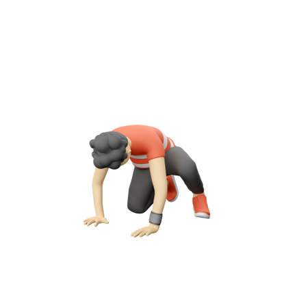 3D man with curly hair crawling