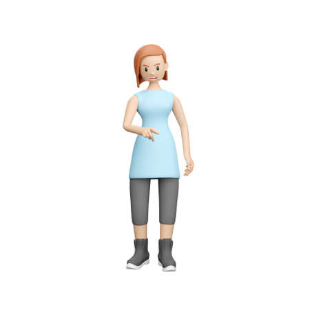 3D woman in short dress pointing her finger