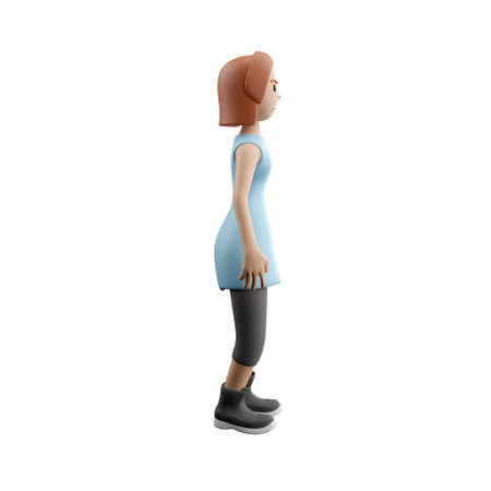 3D woman in short dress standing around
