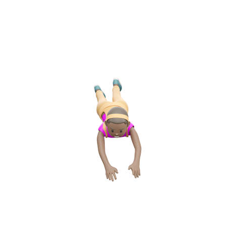 3D woman in overalls diving