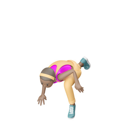 3D woman in overalls kneeling on one knee