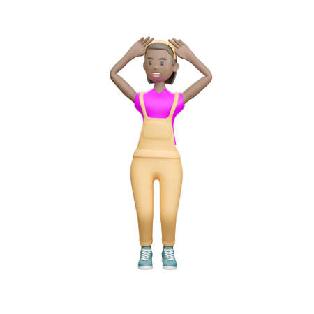 3D woman in overalls posing