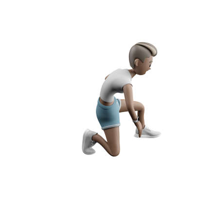 3D woman in shorts kneeling on one knee
