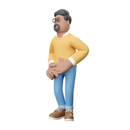 3D man in sweater hands on waist