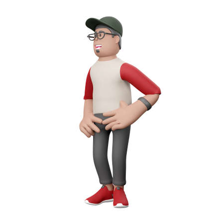 3D man with cap with hands on waist