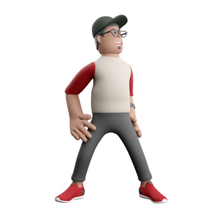 3D man with cap with hands around his waist