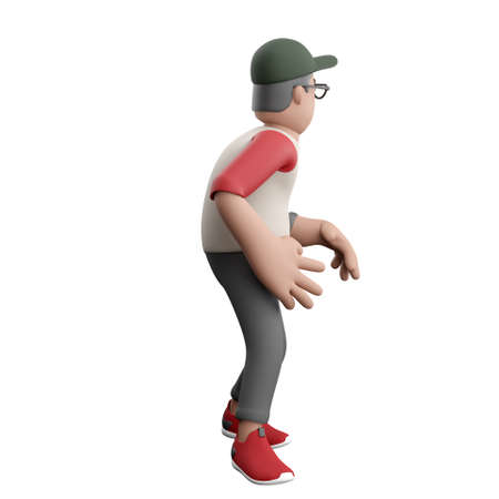 3D man with cap looking around