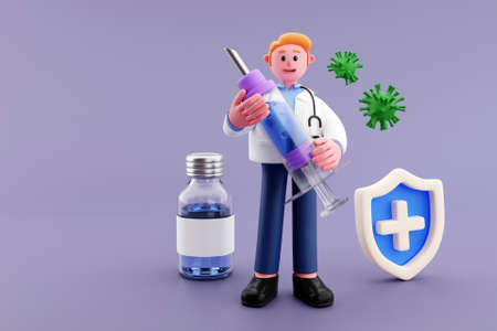 3D doctor holding a syringeの写真素材