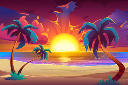 Sunset beach illustrationのイラスト素材