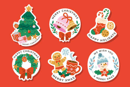 Set of Christmas greeting stickersのイラスト素材