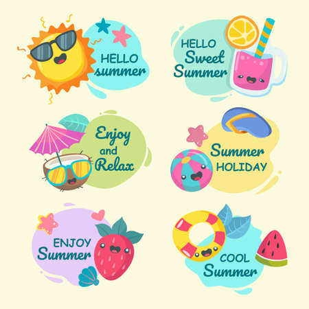 Cute summer stickersのイラスト素材