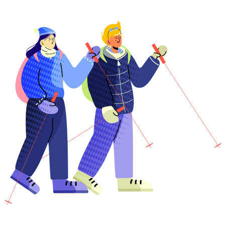 Man and woman with ski equipmentのイラスト素材