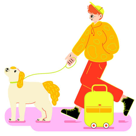 Person with pet dog going to travelのイラスト素材