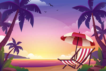 Sunset beach viewのイラスト素材