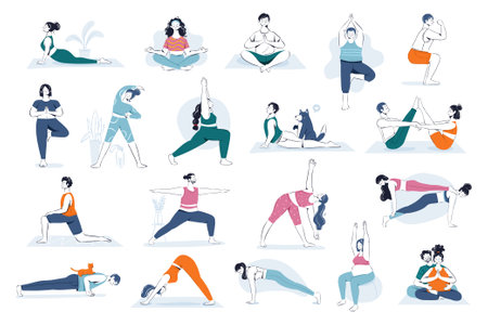 Various yoga posesのイラスト素材