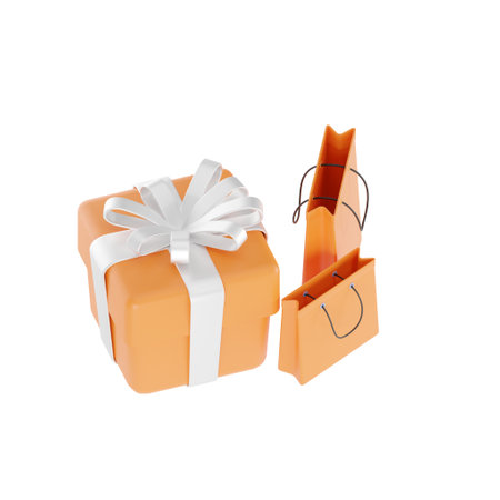 3D present and shopping bags