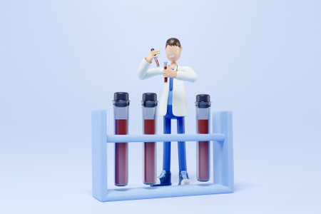 3D lab worker with blood samplesの写真素材