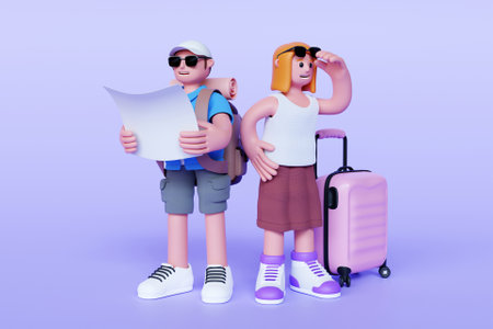3D traveling coupleの写真素材