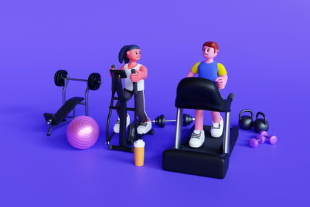3D man and woman at gymの写真素材