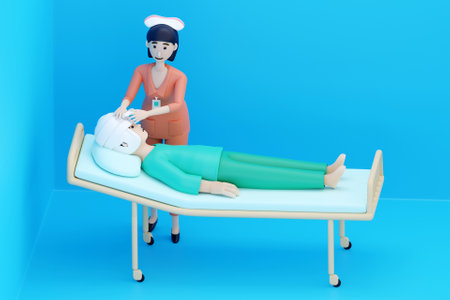 3D nurse with injured patientの写真素材