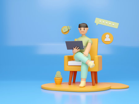 3D man work from home conceptの写真素材