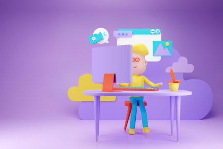 3D work from home conceptの写真素材